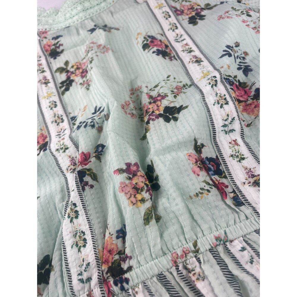 ~ Anthropologie XL Hemant & Nandita Blouse Floral Mint Lace Aqua Green Elastic - Picture 12 of 16